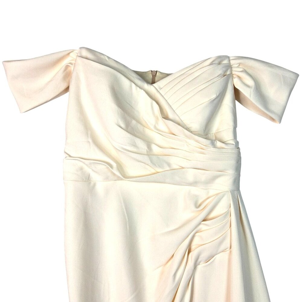 Ivory Off the Shoulder Long Train Layered Pleated Bridal Formal Gown Mid Size 14 - Picture 5 of 9